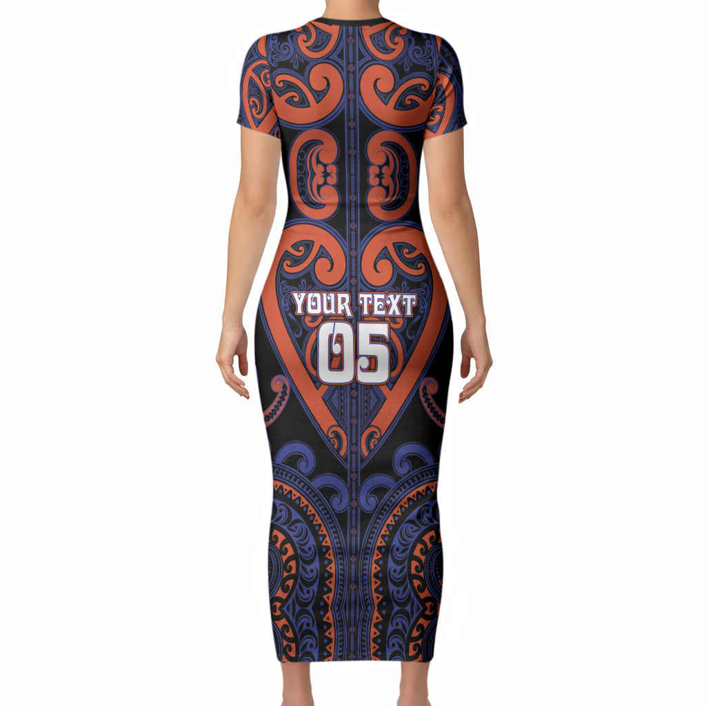 Custom Aotearoa Whakatohea Short Sleeve Bodycon Dress Maori Tribal Pattern