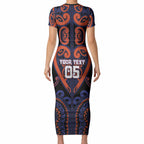Custom Aotearoa Whakatohea Short Sleeve Bodycon Dress Maori Tribal Pattern