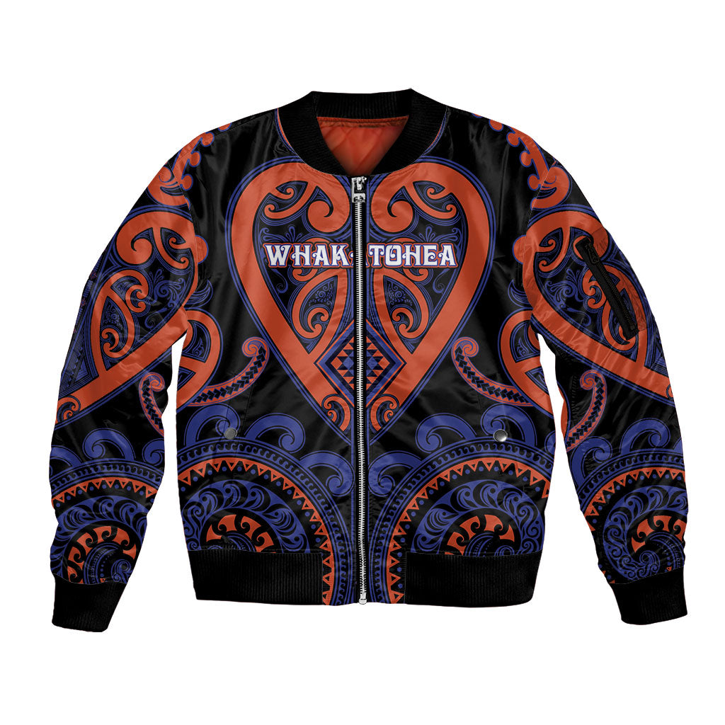 Custom Aotearoa Whakatohea Sleeve Zip Bomber Jacket Maori Tribal Pattern