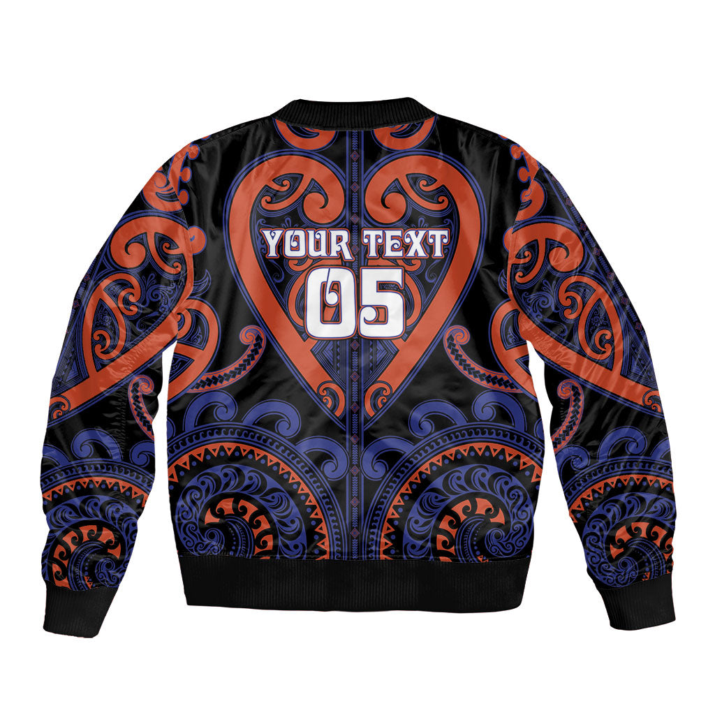 Custom Aotearoa Whakatohea Sleeve Zip Bomber Jacket Maori Tribal Pattern