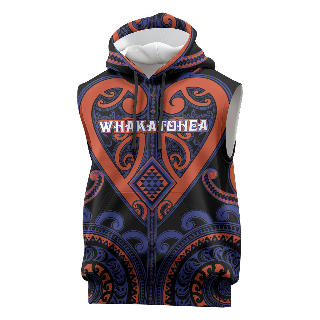 Custom Aotearoa Whakatohea Sleeveless Hoodie Maori Tribal Pattern