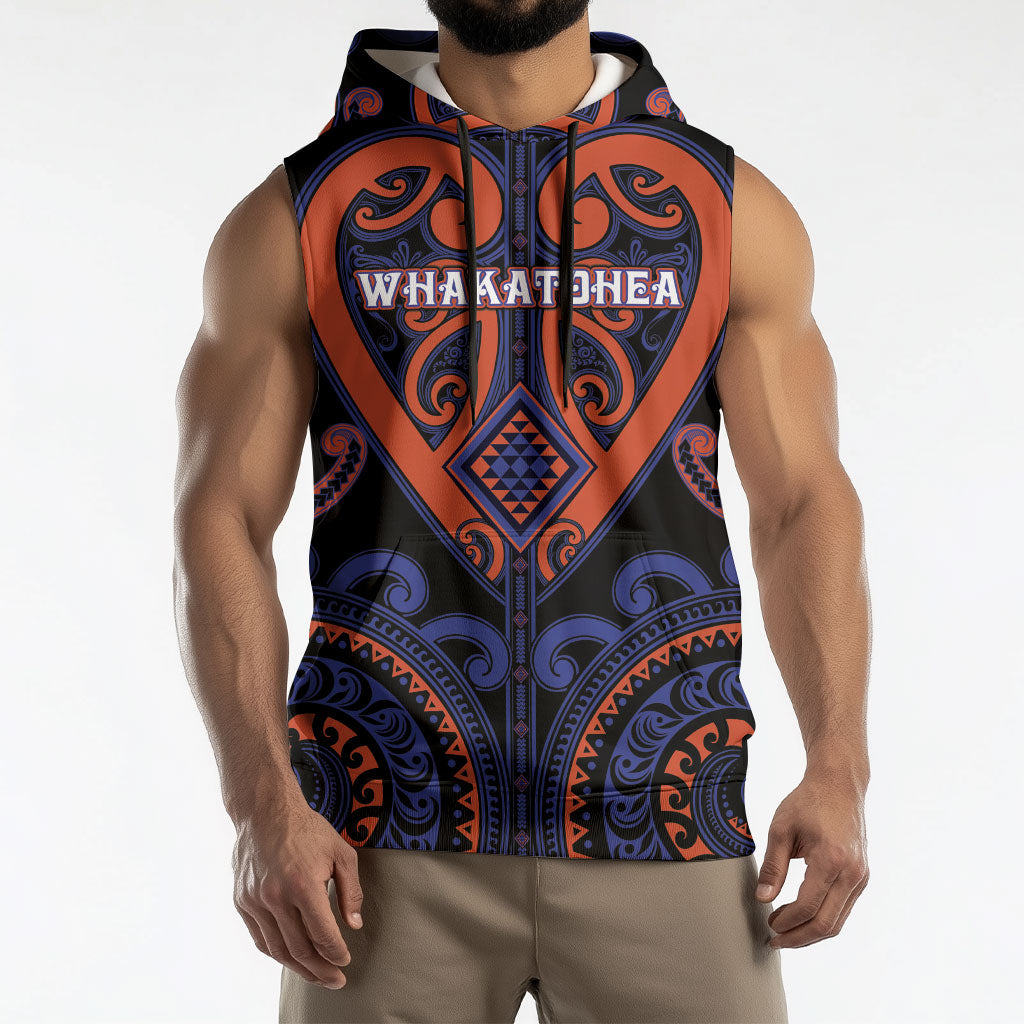 Custom Aotearoa Whakatohea Sleeveless Hoodie Maori Tribal Pattern