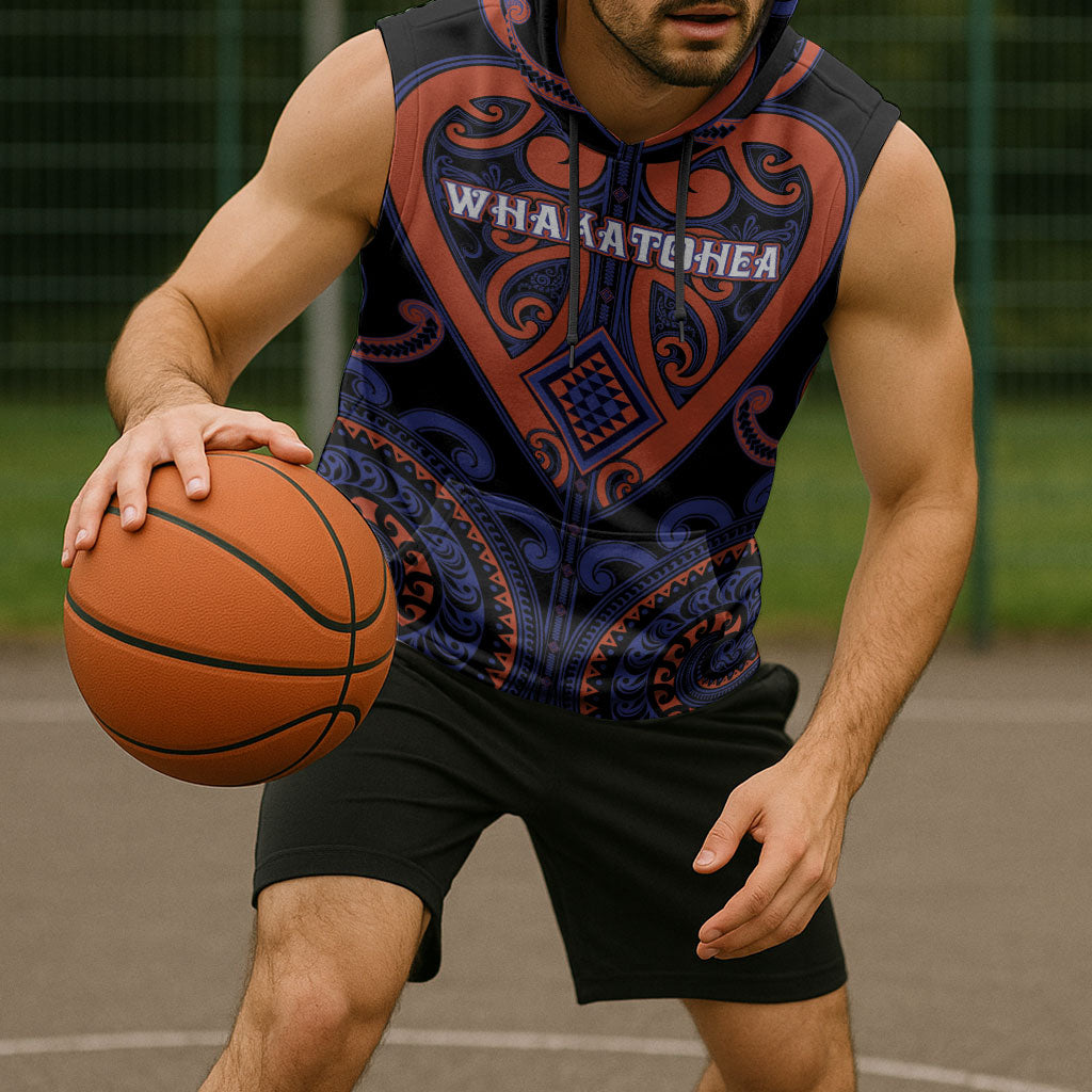Custom Aotearoa Whakatohea Sleeveless Hoodie Maori Tribal Pattern