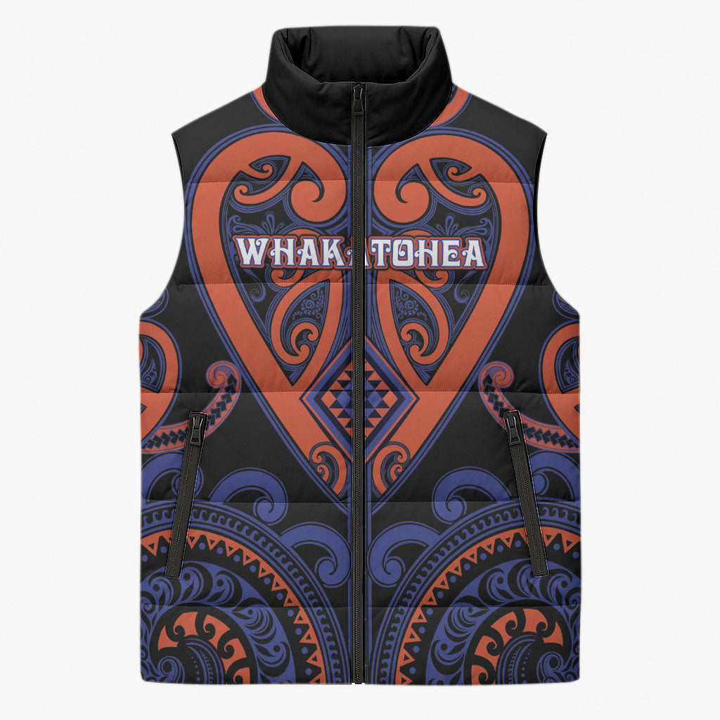 Custom Aotearoa Whakatohea Sleeveless Puffer Jacket Maori Tribal Pattern
