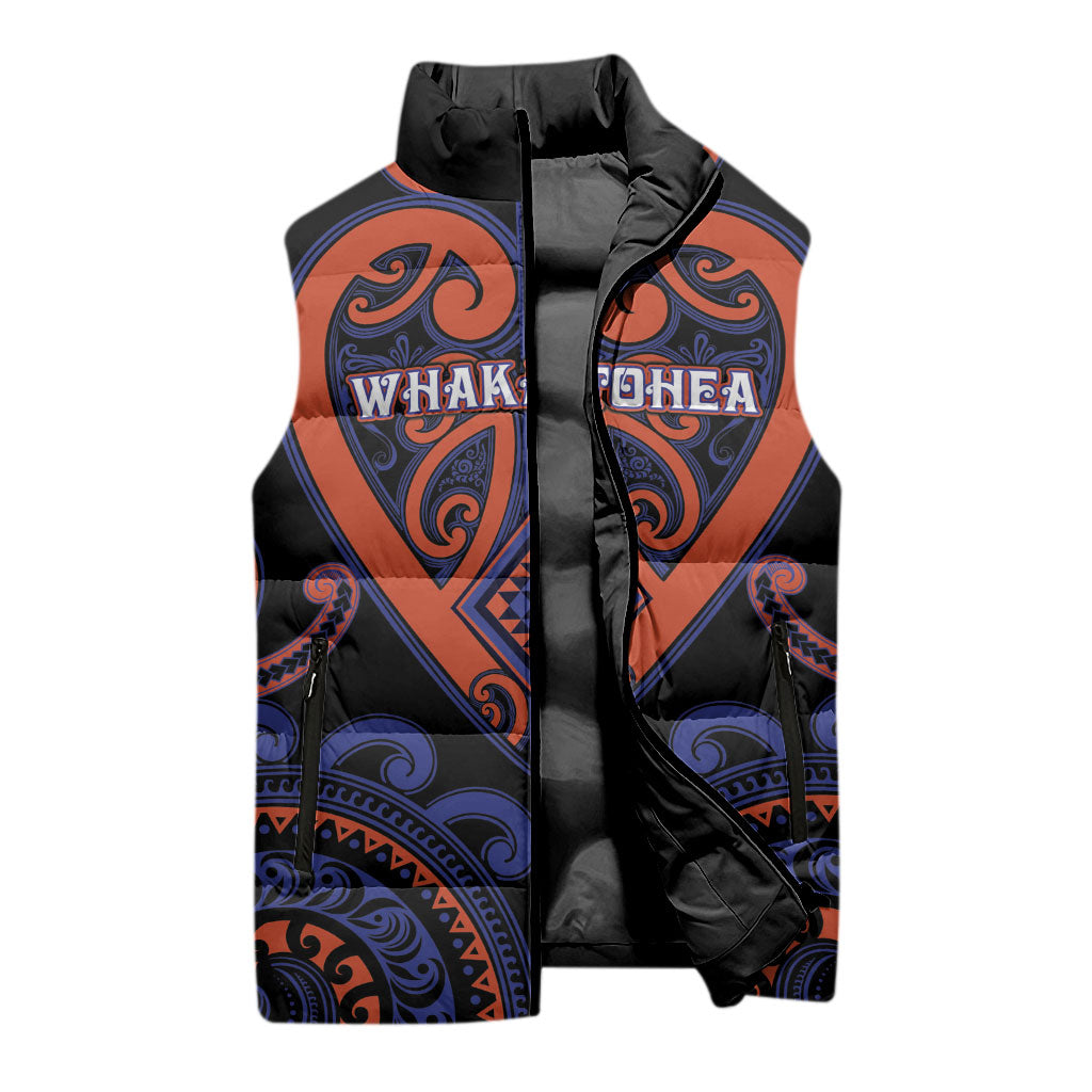 Custom Aotearoa Whakatohea Sleeveless Puffer Jacket Maori Tribal Pattern