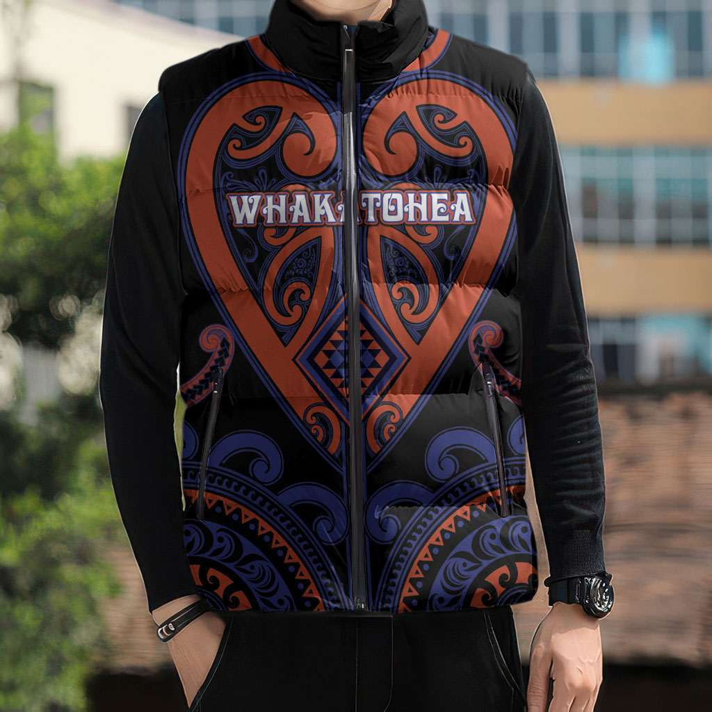 Custom Aotearoa Whakatohea Sleeveless Puffer Jacket Maori Tribal Pattern