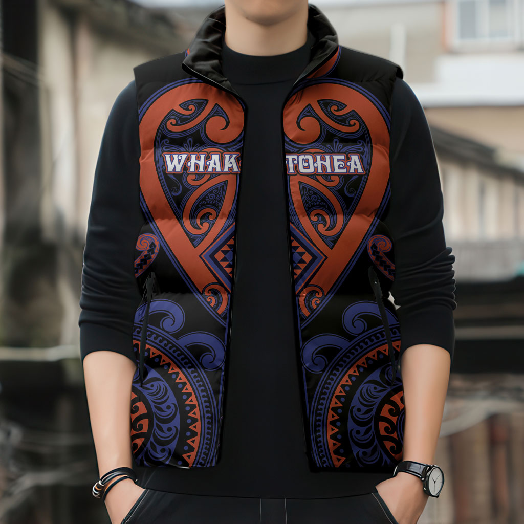 Custom Aotearoa Whakatohea Sleeveless Puffer Jacket Maori Tribal Pattern