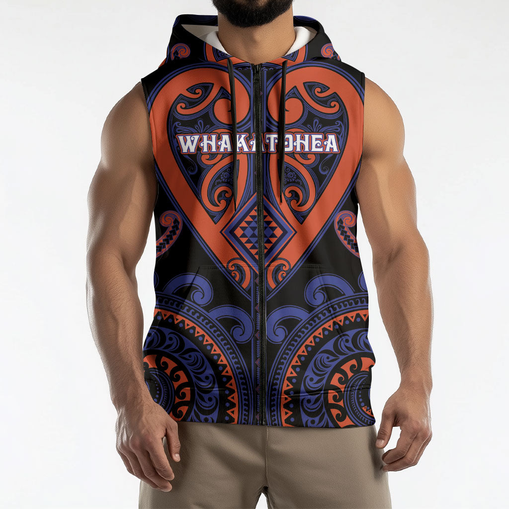 Custom Aotearoa Whakatohea Sleeveless Zip Hoodie Maori Tribal Pattern