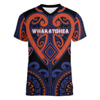 Custom Aotearoa Whakatohea Women V-Neck T-Shirt Maori Tribal Pattern