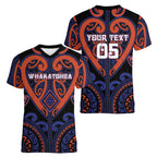 Custom Aotearoa Whakatohea Women V-Neck T-Shirt Maori Tribal Pattern