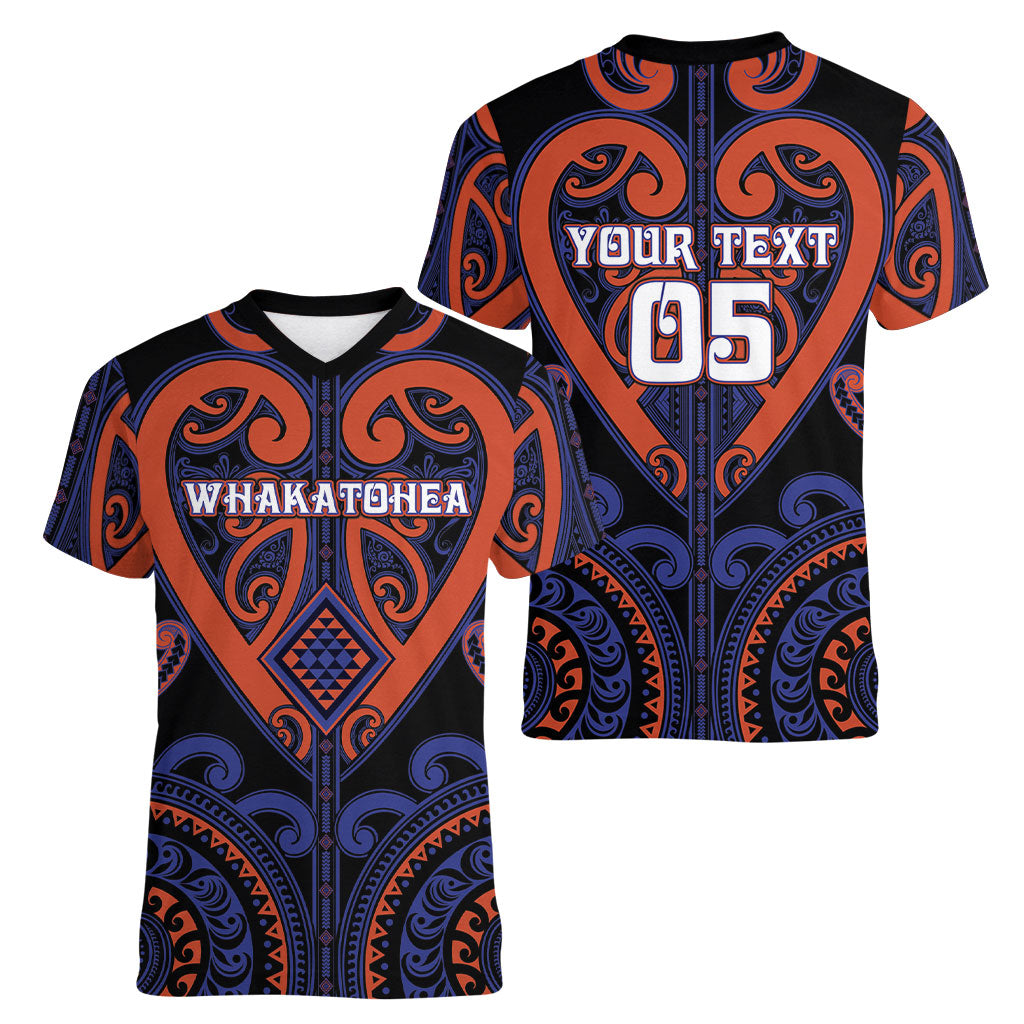 Custom Aotearoa Whakatohea Women V-Neck T-Shirt Maori Tribal Pattern