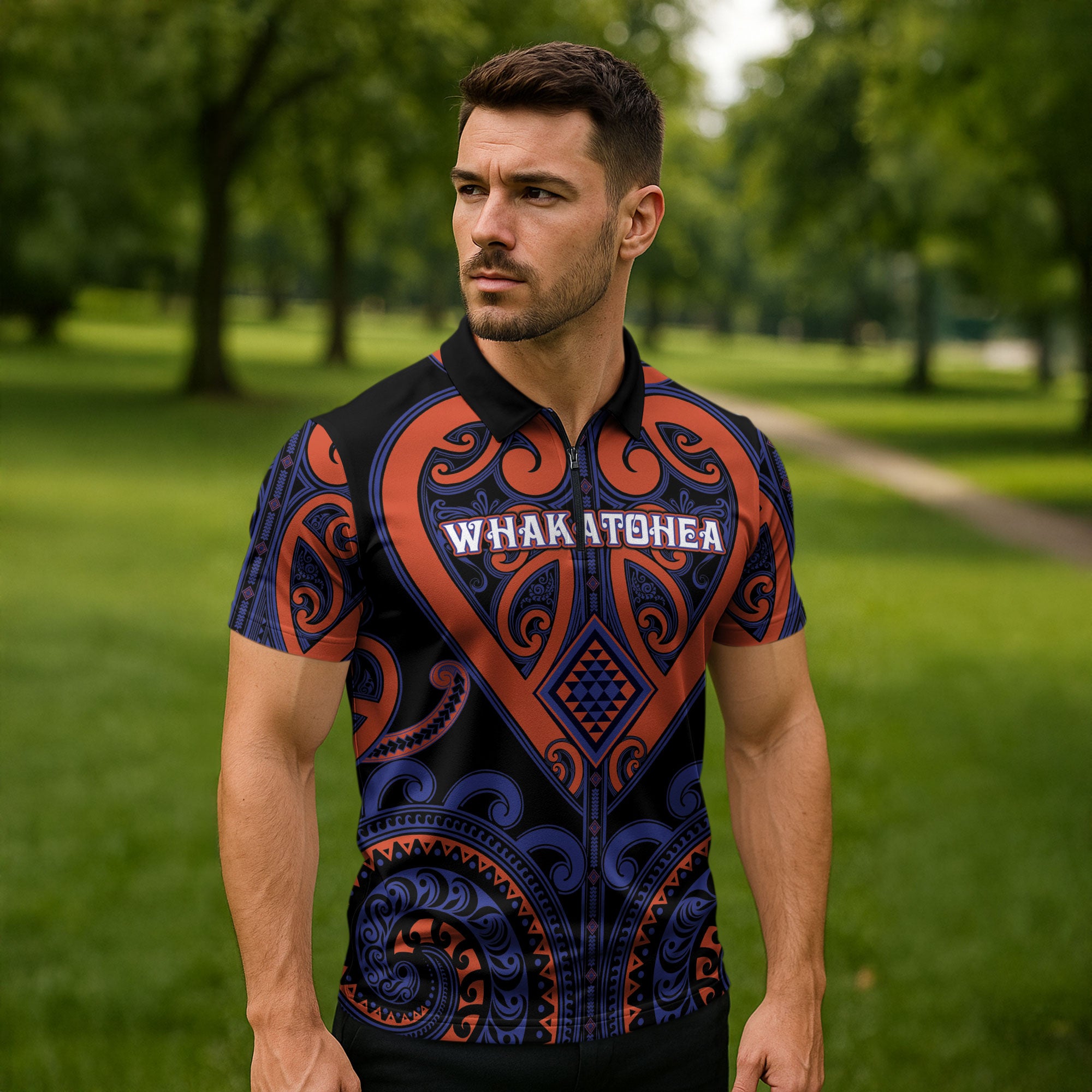 Custom Aotearoa Whakatohea Zipper Polo Shirt Maori Tribal Pattern