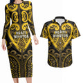Custom Aotearoa Ngati Whatua Couples Matching Long Sleeve Bodycon Dress and Hawaiian Shirt Maori Tribal Pattern