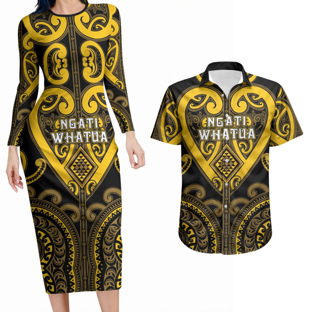 Custom Aotearoa Ngati Whatua Couples Matching Long Sleeve Bodycon Dress and Hawaiian Shirt Maori Tribal Pattern