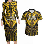 Custom Aotearoa Ngati Whatua Couples Matching Long Sleeve Bodycon Dress and Hawaiian Shirt Maori Tribal Pattern