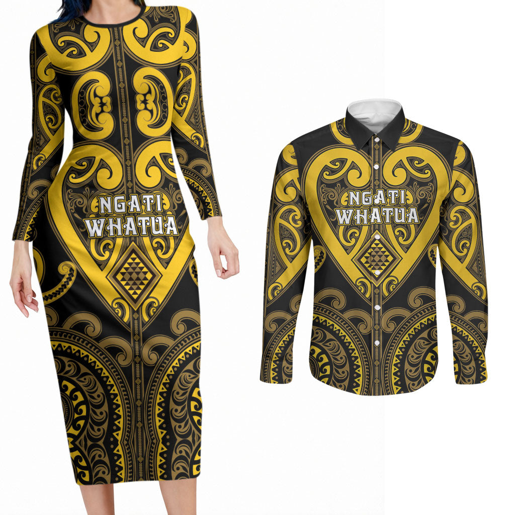 Custom Aotearoa Ngati Whatua Couples Matching Long Sleeve Bodycon Dress and Long Sleeve Button Shirt Maori Tribal Pattern