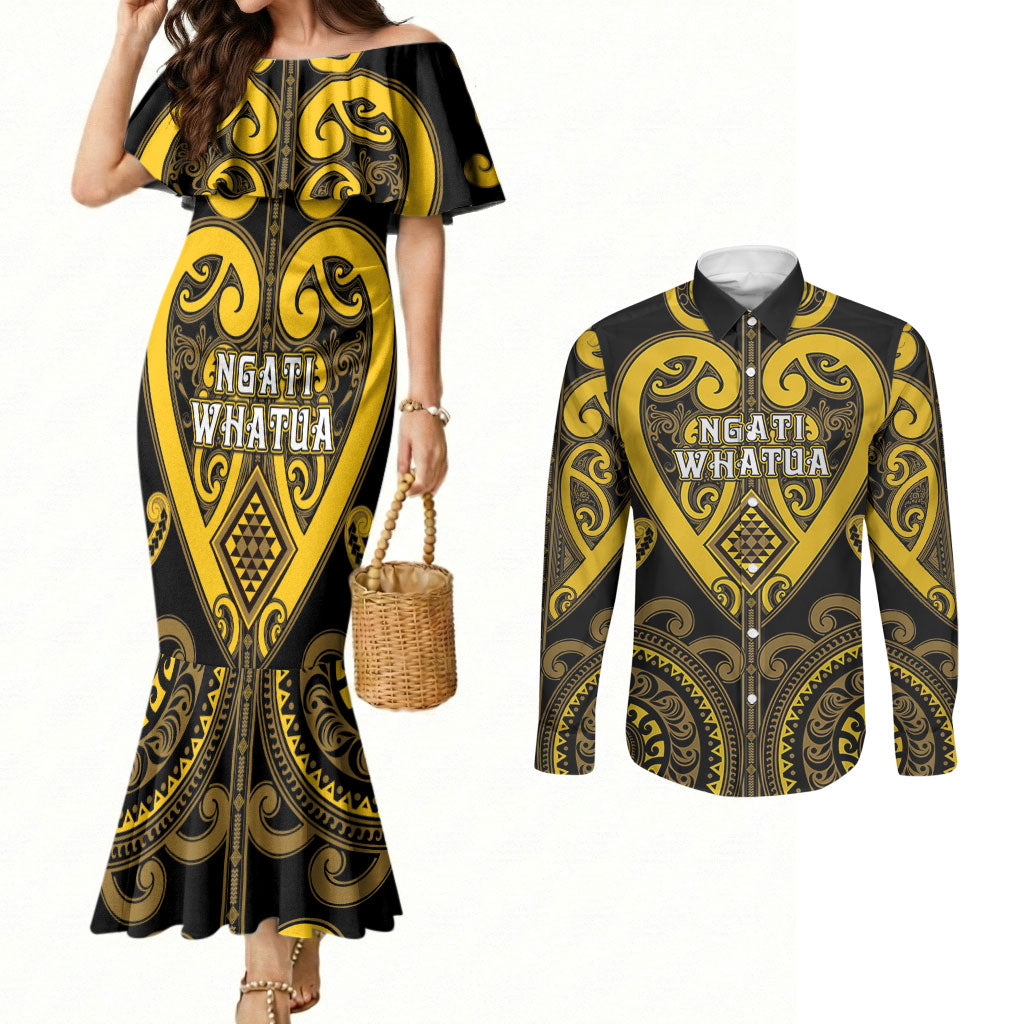 Custom Aotearoa Ngati Whatua Couples Matching Mermaid Dress and Long Sleeve Button Shirt Maori Tribal Pattern