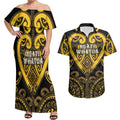 Custom Aotearoa Ngati Whatua Couples Matching Off Shoulder Maxi Dress and Hawaiian Shirt Maori Tribal Pattern