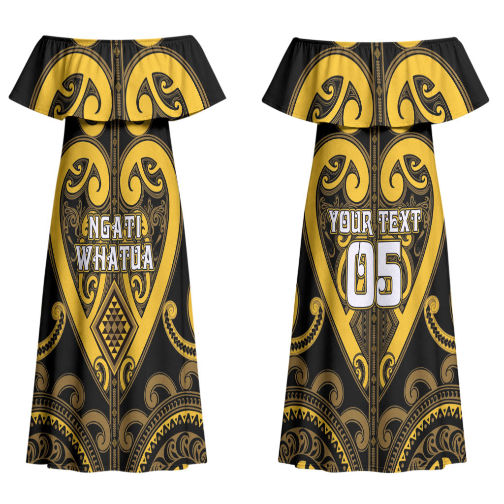 Custom Aotearoa Ngati Whatua Couples Matching Off Shoulder Maxi Dress and Hawaiian Shirt Maori Tribal Pattern