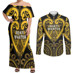 Custom Aotearoa Ngati Whatua Couples Matching Off Shoulder Maxi Dress and Long Sleeve Button Shirt Maori Tribal Pattern