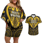 Custom Aotearoa Ngati Whatua Couples Matching Off Shoulder Short Dress and Hawaiian Shirt Maori Tribal Pattern
