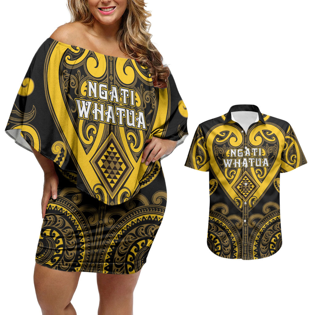 Custom Aotearoa Ngati Whatua Couples Matching Off Shoulder Short Dress and Hawaiian Shirt Maori Tribal Pattern