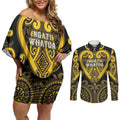 Custom Aotearoa Ngati Whatua Couples Matching Off Shoulder Short Dress and Long Sleeve Button Shirt Maori Tribal Pattern