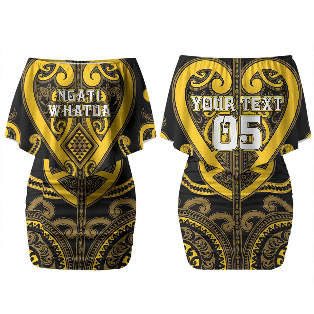 Custom Aotearoa Ngati Whatua Couples Matching Off Shoulder Short Dress and Long Sleeve Button Shirt Maori Tribal Pattern