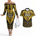 Custom Aotearoa Ngati Whatua Couples Matching Off The Shoulder Long Sleeve Dress and Hawaiian Shirt Maori Tribal Pattern