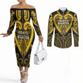 Custom Aotearoa Ngati Whatua Couples Matching Off The Shoulder Long Sleeve Dress and Long Sleeve Button Shirt Maori Tribal Pattern