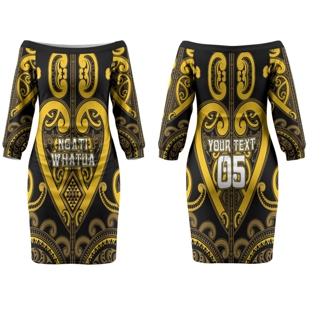 Custom Aotearoa Ngati Whatua Couples Matching Off The Shoulder Long Sleeve Dress and Long Sleeve Button Shirt Maori Tribal Pattern