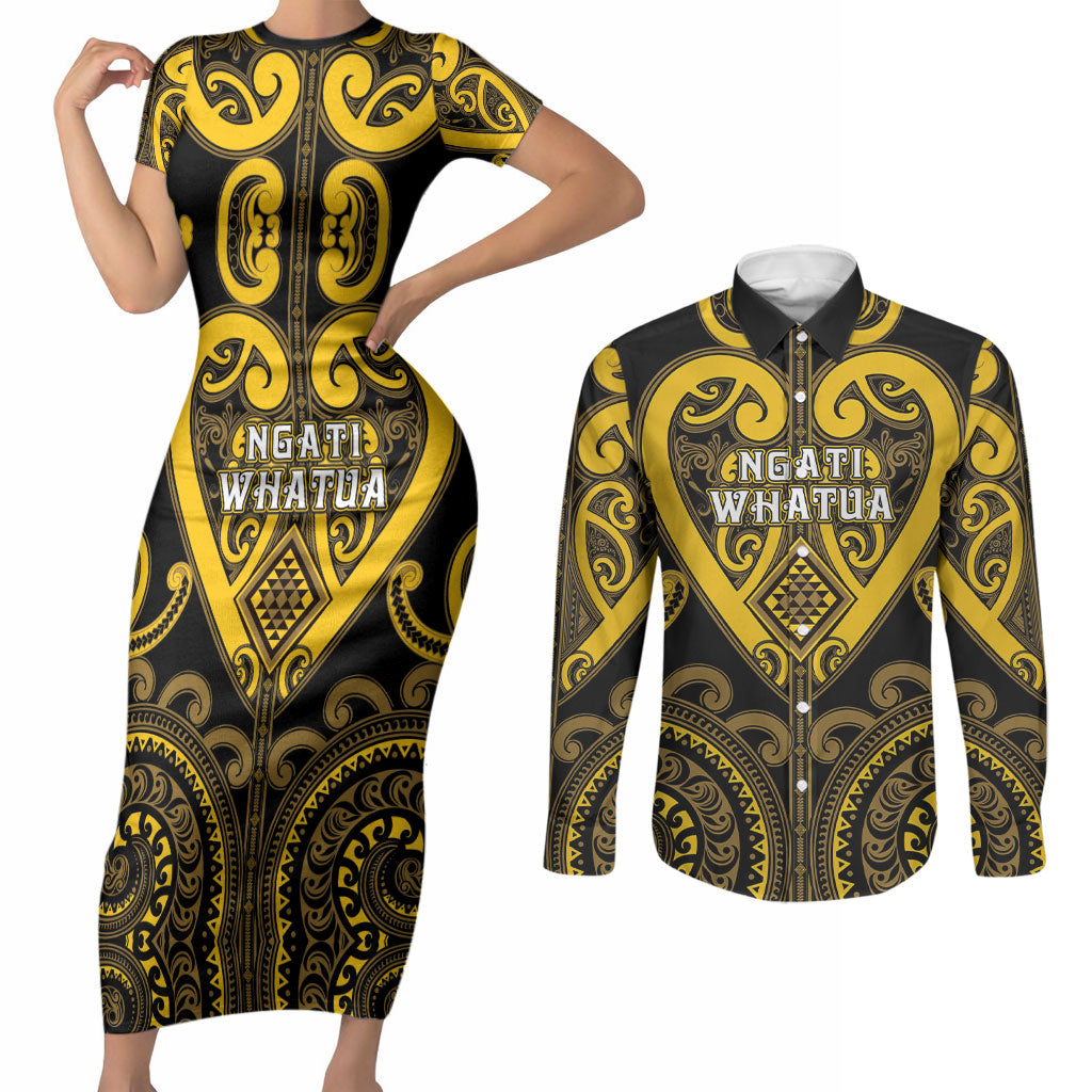 Custom Aotearoa Ngati Whatua Couples Matching Short Sleeve Bodycon Dress and Long Sleeve Button Shirt Maori Tribal Pattern