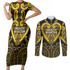 Custom Aotearoa Ngati Whatua Couples Matching Short Sleeve Bodycon Dress and Long Sleeve Button Shirt Maori Tribal Pattern
