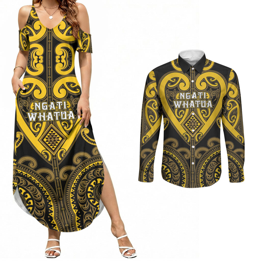 Custom Aotearoa Ngati Whatua Couples Matching Summer Maxi Dress and Long Sleeve Button Shirt Maori Tribal Pattern