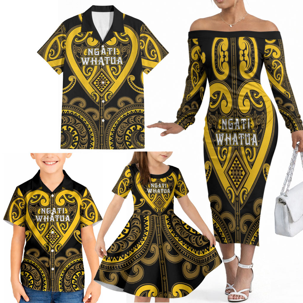 Custom Aotearoa Ngati Whatua Family Matching Off The Shoulder Long Sleeve Dress and Hawaiian Shirt Maori Tribal Pattern
