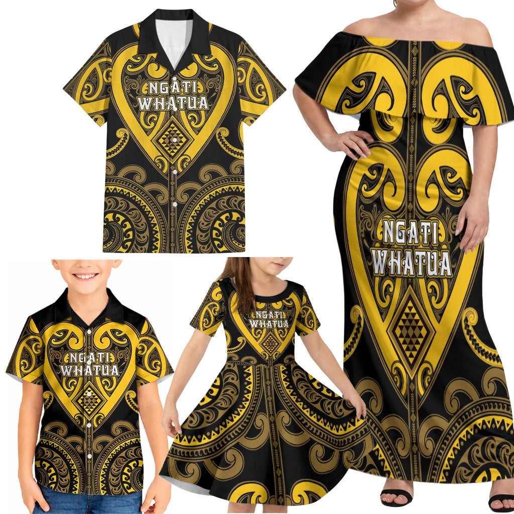 Custom Aotearoa Ngati Whatua Family Matching Off Shoulder Maxi Dress and Hawaiian Shirt Maori Tribal Pattern