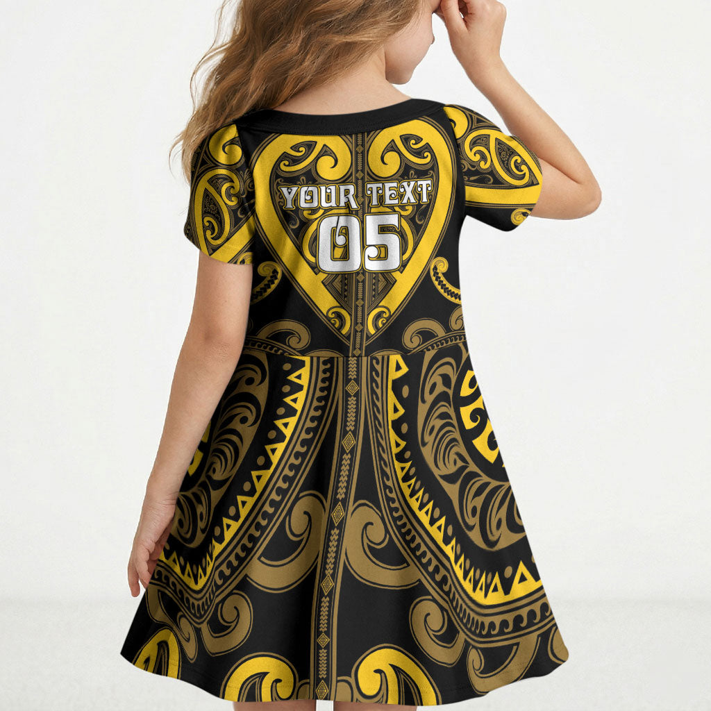 Custom Aotearoa Ngati Whatua Kid Short Sleeve Dress Maori Tribal Pattern