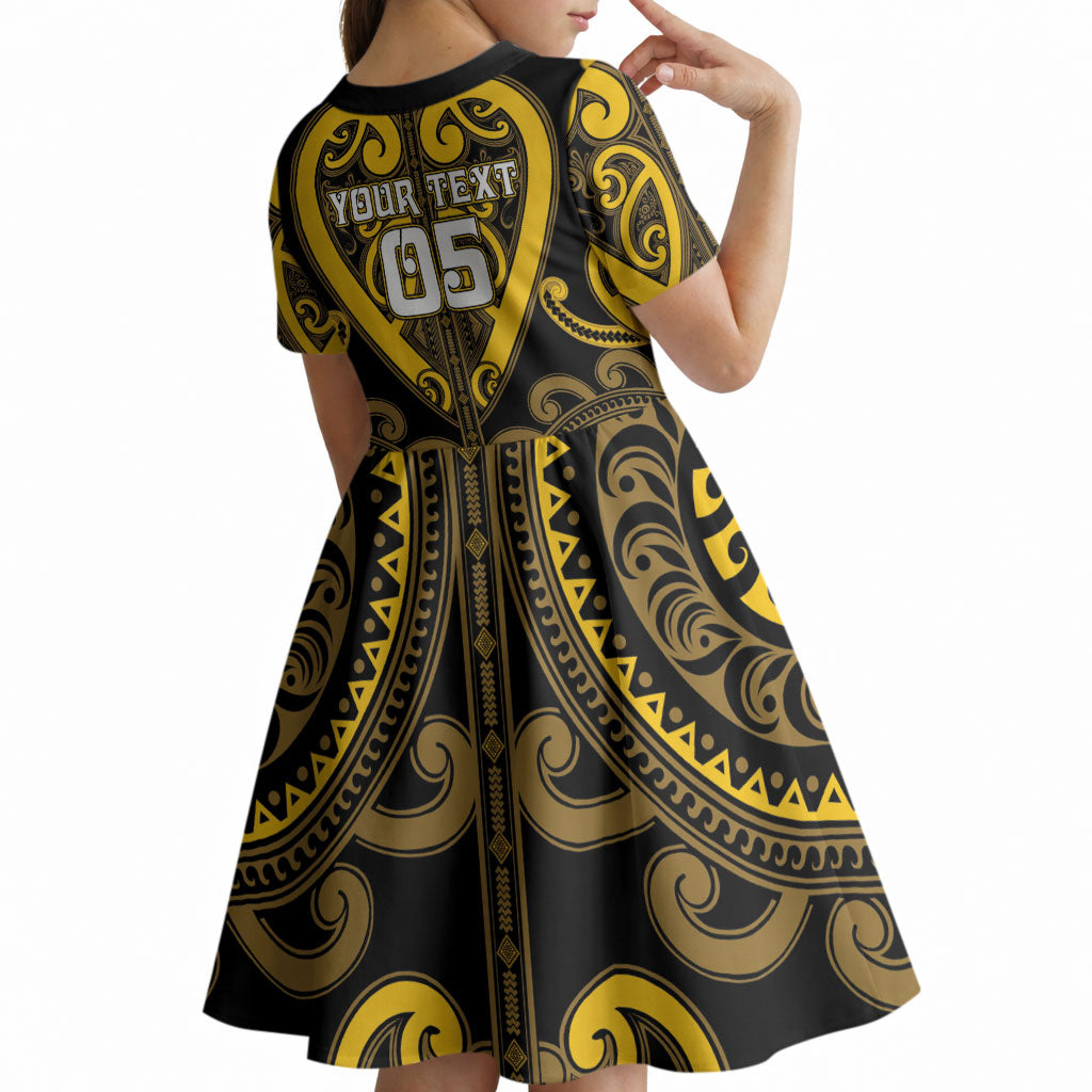 Custom Aotearoa Ngati Whatua Kid Short Sleeve Dress Maori Tribal Pattern