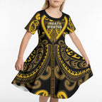 Custom Aotearoa Ngati Whatua Kid Short Sleeve Dress Maori Tribal Pattern