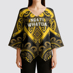Custom Aotearoa Ngati Whatua Kimono Sleeve Blouse Maori Tribal Pattern