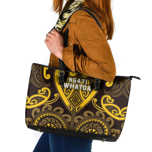 Aotearoa Ngati Whatua Leather Tote Bag Maori Tribal Pattern