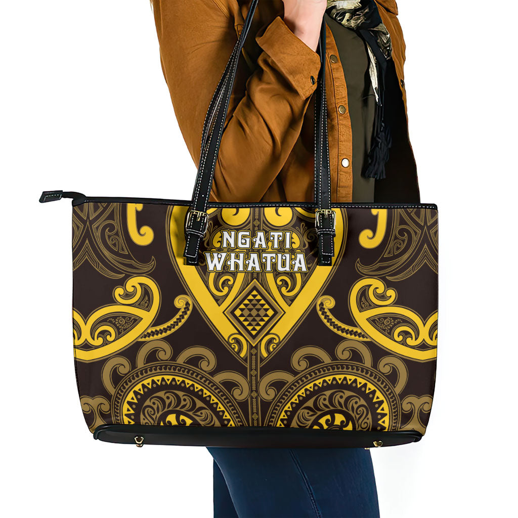 Aotearoa Ngati Whatua Leather Tote Bag Maori Tribal Pattern