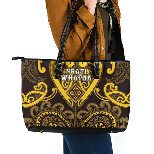 Aotearoa Ngati Whatua Leather Tote Bag Maori Tribal Pattern