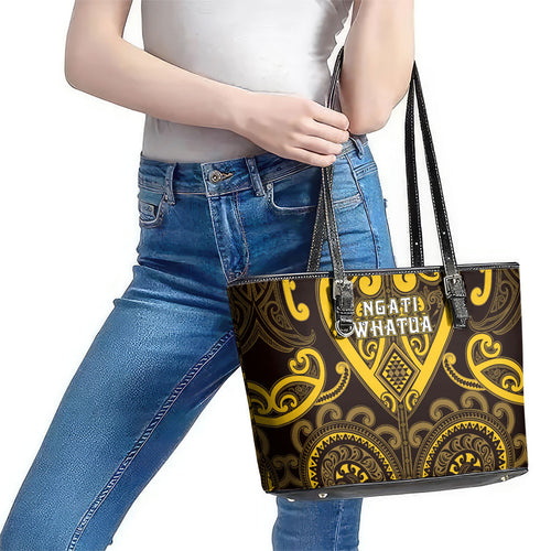 Aotearoa Ngati Whatua Leather Tote Bag Maori Tribal Pattern