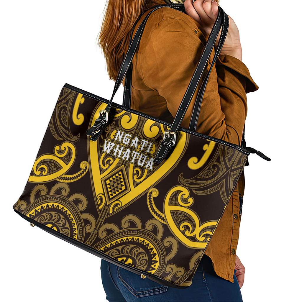 Aotearoa Ngati Whatua Leather Tote Bag Maori Tribal Pattern
