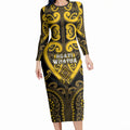 Custom Aotearoa Ngati Whatua Long Sleeve Bodycon Dress Maori Tribal Pattern