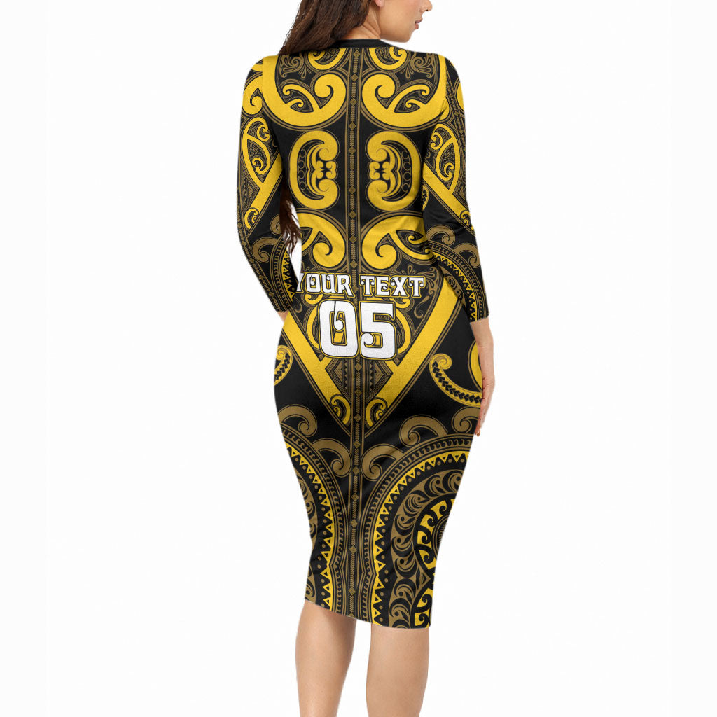 Custom Aotearoa Ngati Whatua Long Sleeve Bodycon Dress Maori Tribal Pattern