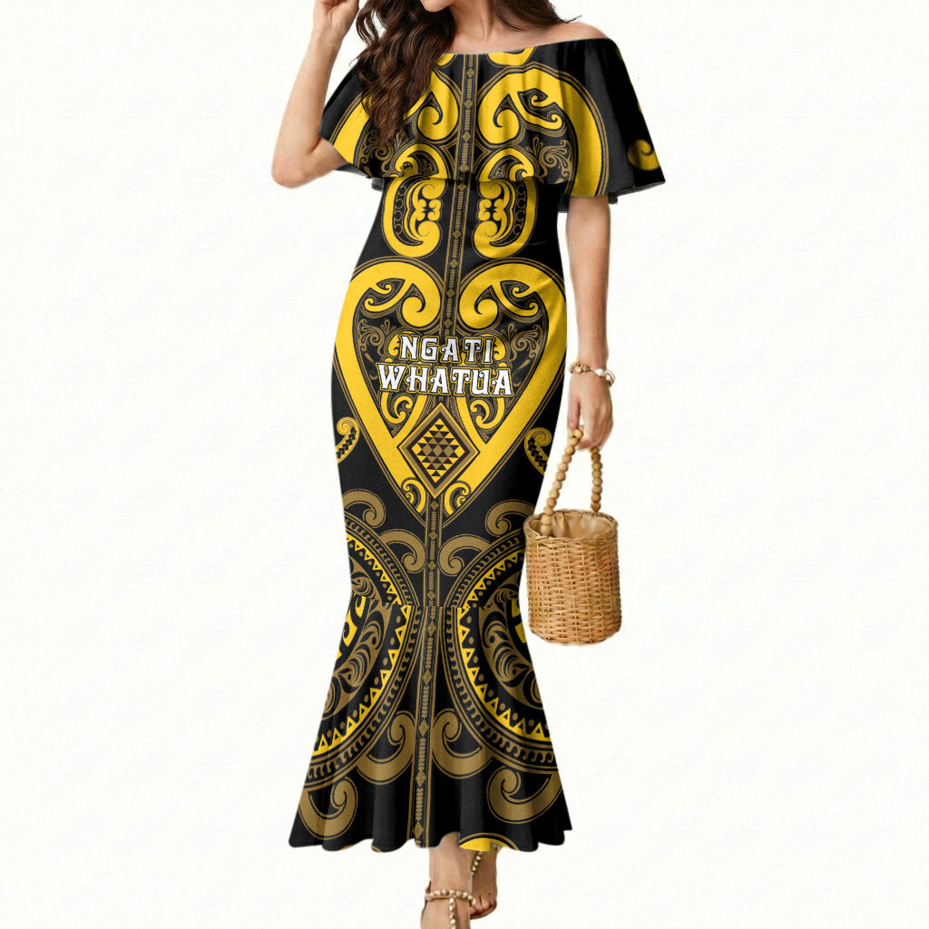 Custom Aotearoa Ngati Whatua Mermaid Dress Maori Tribal Pattern