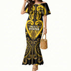 Custom Aotearoa Ngati Whatua Mermaid Dress Maori Tribal Pattern