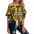 Custom Aotearoa Ngati Whatua Off Shoulder Wrap Waist Top Maori Tribal Pattern